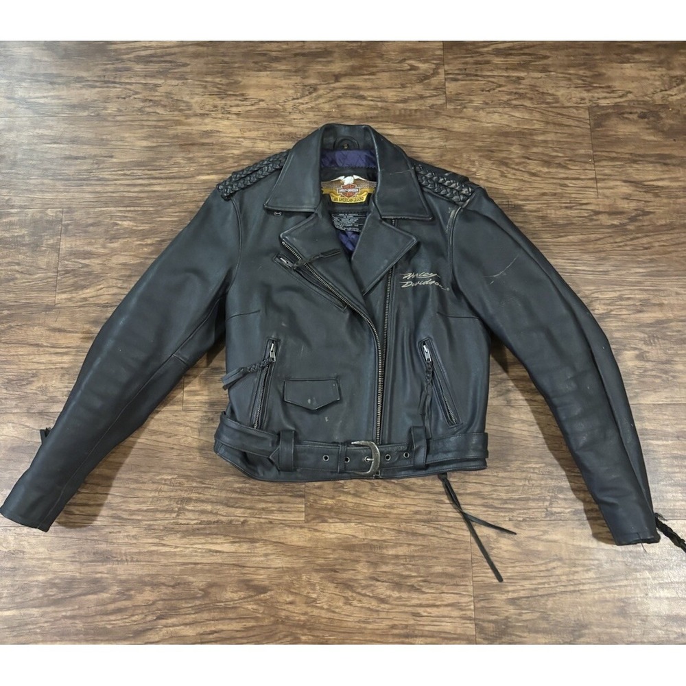 Harley-Davidson Women S Black Leather Biker Motorcycle Jacket Quilt‎ Lined